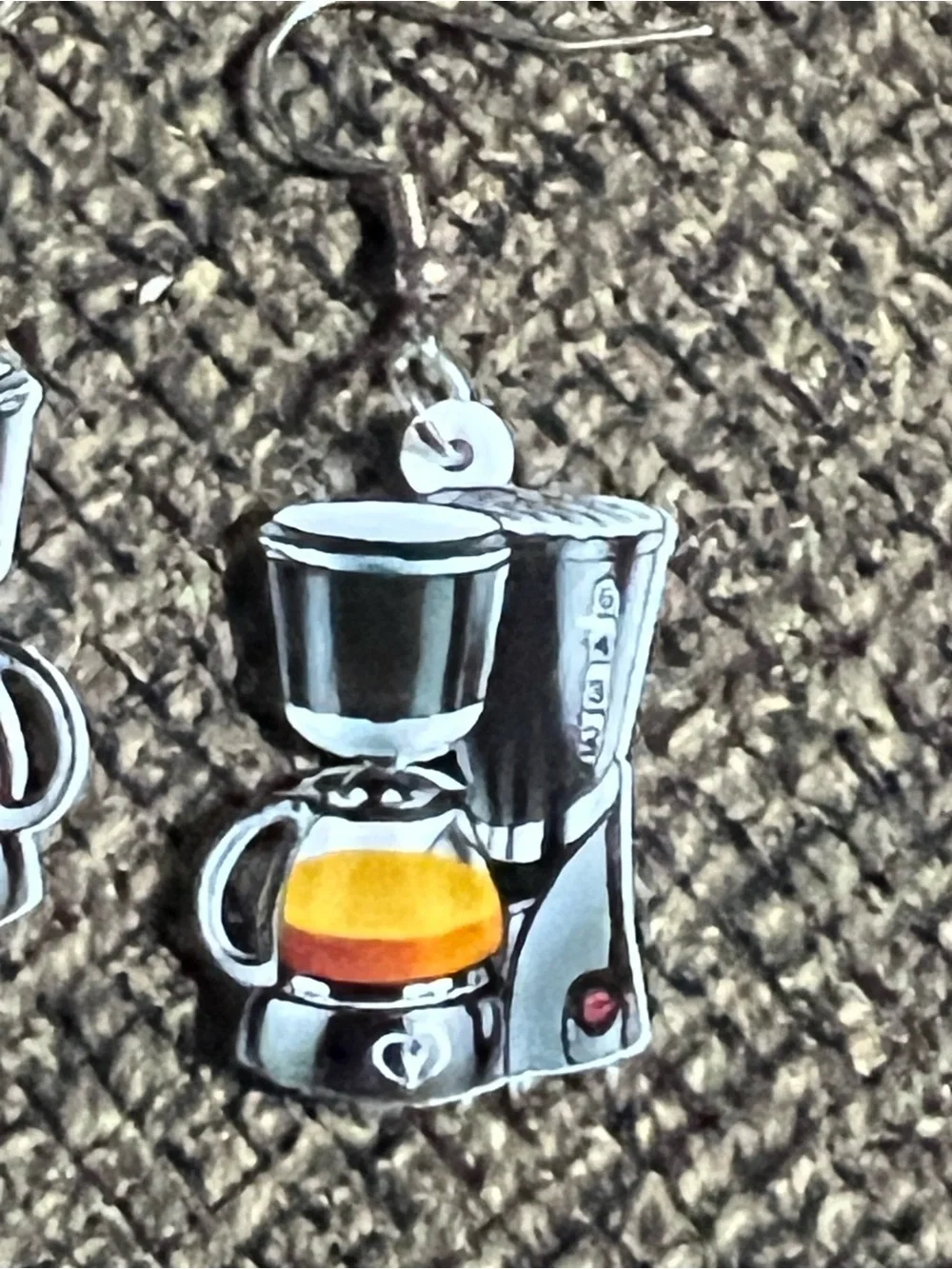 Coffee Maker Dangle Earrings - Black, Silver & Amber E108